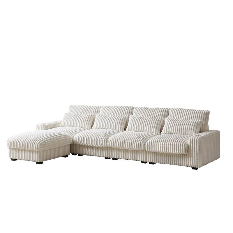 126" Corduroy L-Shaped Sectional Sofa with USB & Cup Holders