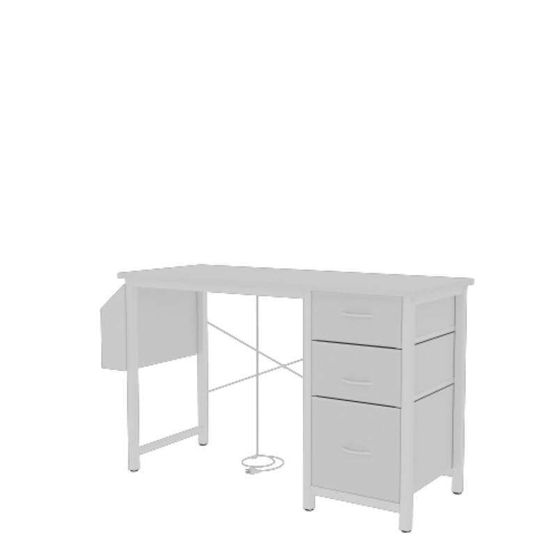 47'' Office Desk, Modern Reversible Study Writing Desk Workstation With Hutch, 3 Drawers, Power Outlets And Side Pockets