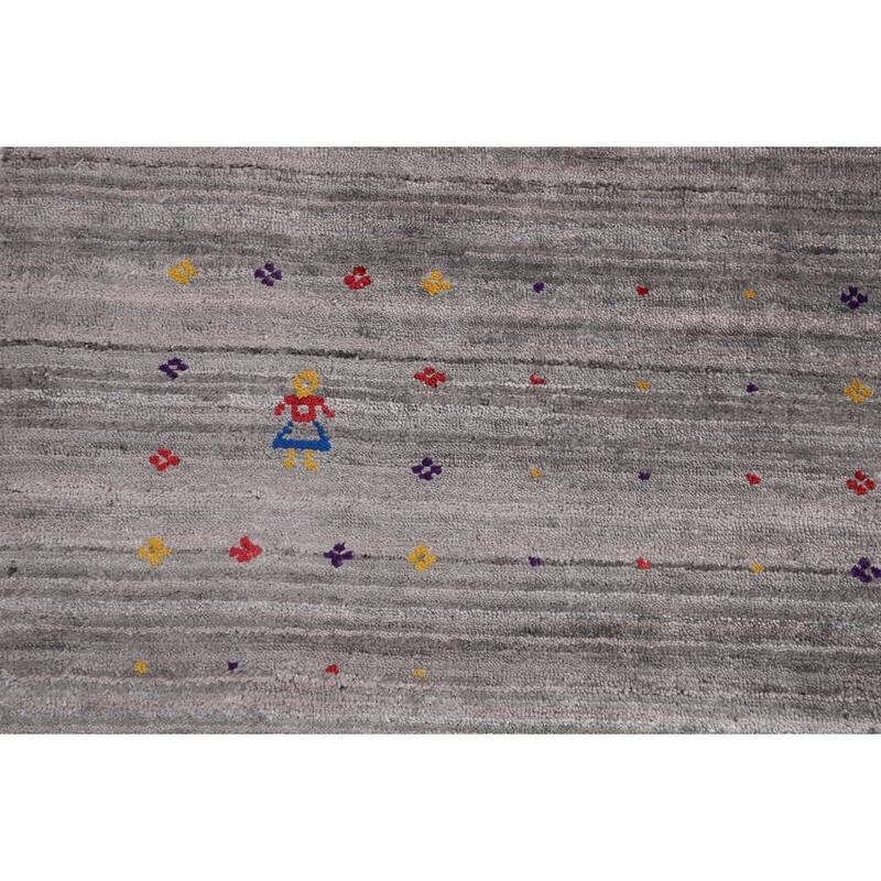 Gray & Green Striped Gabbeh Oriental Area Rug Handmade Silk Carpet - 5'2" x 7'10"