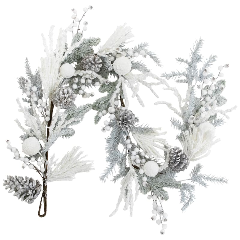 Flocked Pinecones and Berries Artificial Pine Christmas Garland - 6' x 8" - Unlit