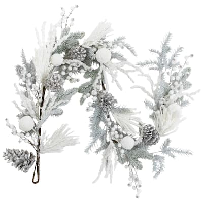 Flocked Pinecones and Berries Artificial Pine Christmas Garland - 6' x 8" - Unlit