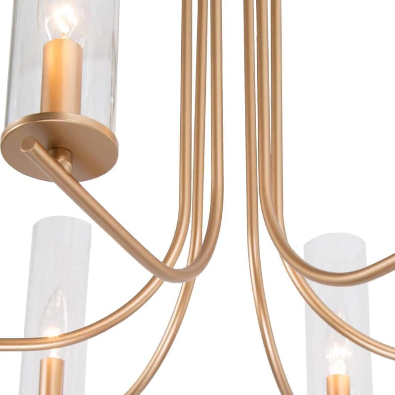 Mid-Century Modern 6-Light Gold Chandelier Metal Glass Island Light for Dining Room - D 36" x H 21"