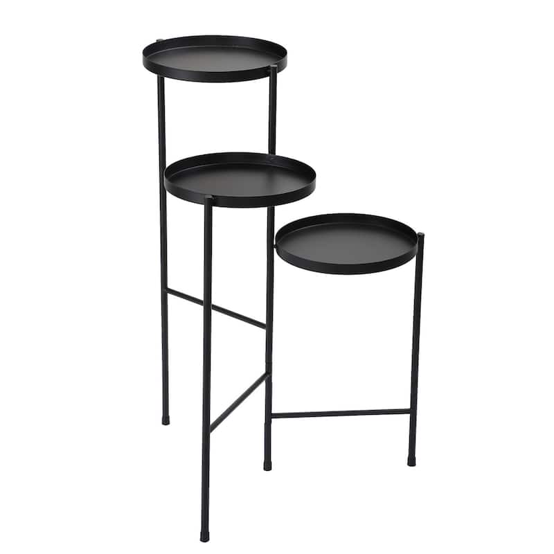 Indoors&Outdoor 3-Tier Foldable Metal Plant Stand with Trays