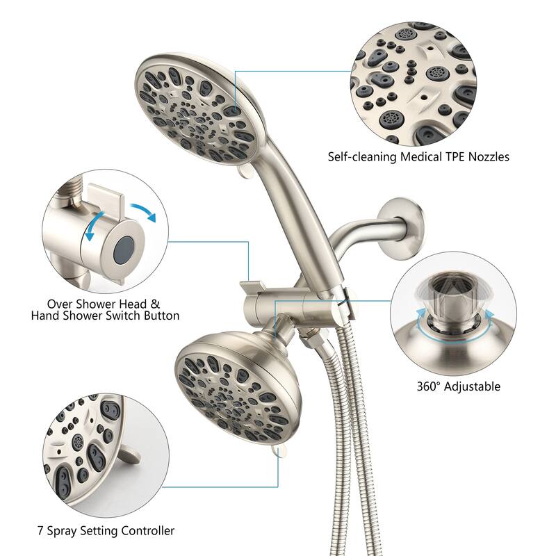 Proox 5 inch High Pressure Dual 2 in 1 Rain Showering Faucet Handheld Combo Set w/ Bathtub Spout