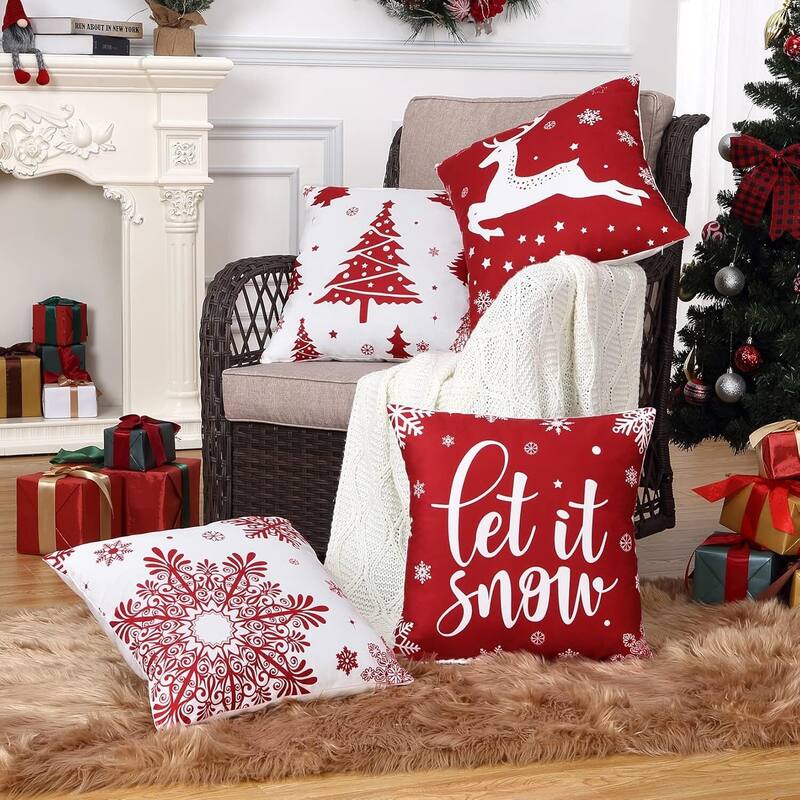 18x18 inch Velvet Xmas Winter Holiday Decorations Pillow Covers, Pillow Case