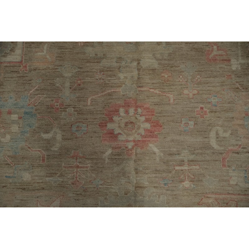 Hand Knotted Oriental 100% Wool Carpet Transitional All-Over Brown Oushak Area Rug - 12' 0'' X 9' 0''