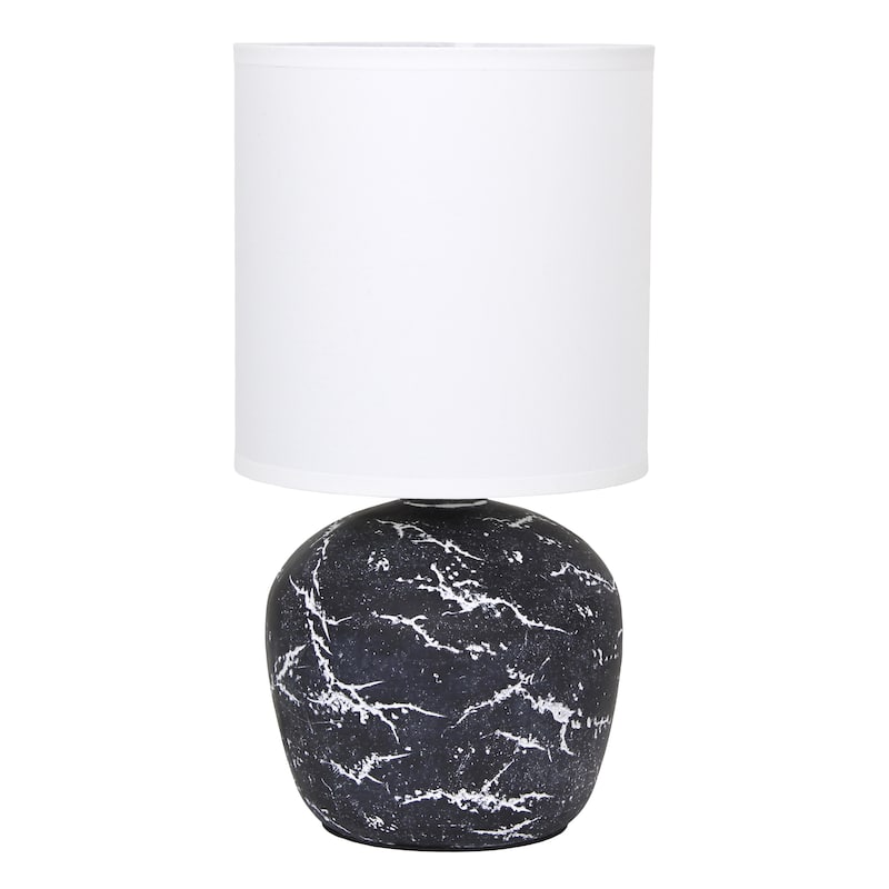 Marble Inspired Ceramic Table Lamp with White Fabric Drum Shade Modern Compact Accent Lighting Multiple Colors - Black