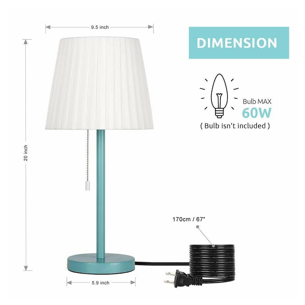 Set of 2 Modern Bedside Lamps Blue Table Lamp Pull Chain Switch 5.9