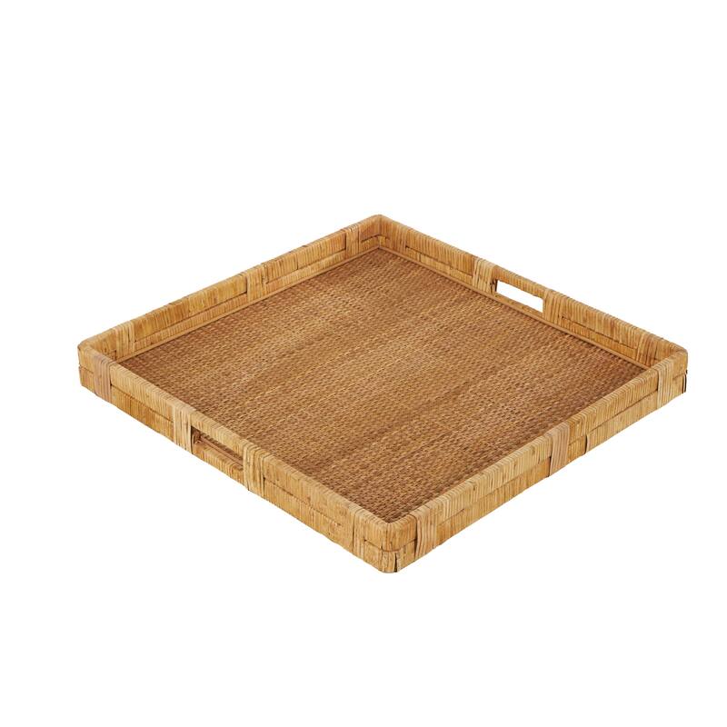 Rattan Handmade Woven Living Room Decor Tray with Slot Handles - Brown - Roche River Decor