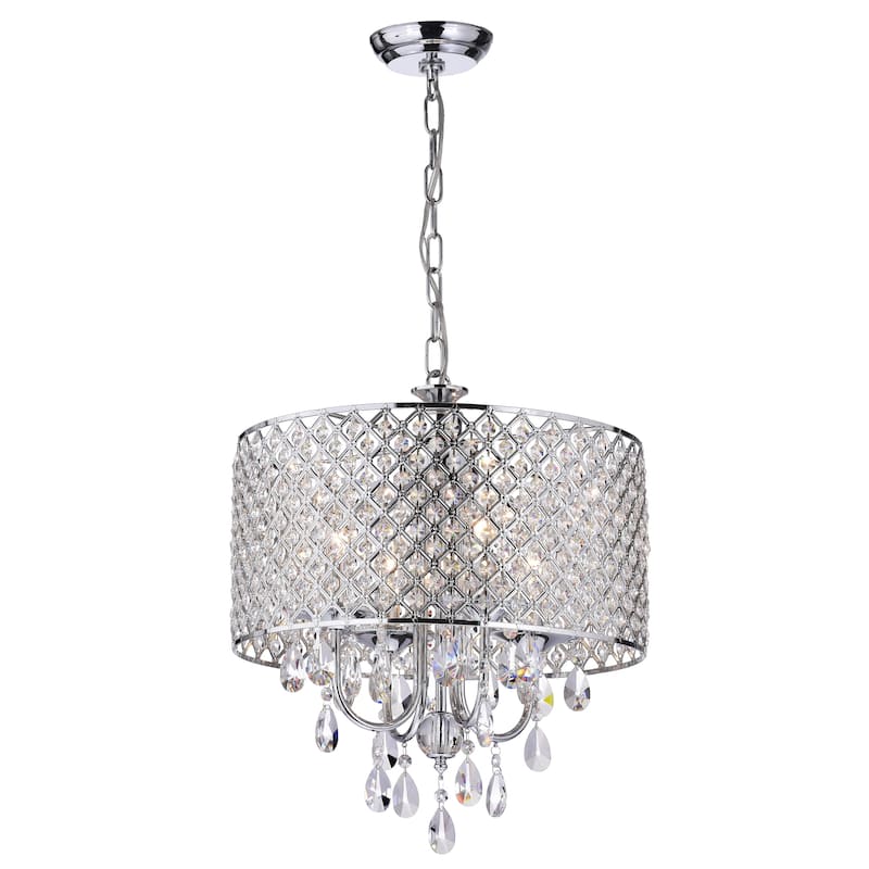 Round Beaded Drum Chandelier with Hanging Crystals