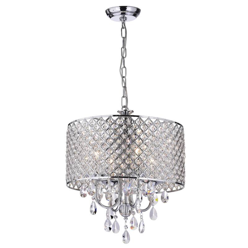 Round Beaded Drum Chandelier with Hanging Crystals