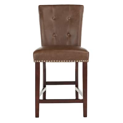 SAFAVIEH 26- Inch Taylor Brown/ Espresso Tufted Counter Stool (Set of 2) - 20" x 26.5" x 40.5"