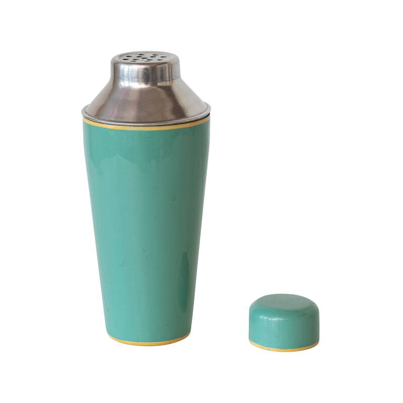 Enameled Stainless Steel Cocktail Shaker with Colored Edge - 3.5"L x 3.5"W x 9.0"H