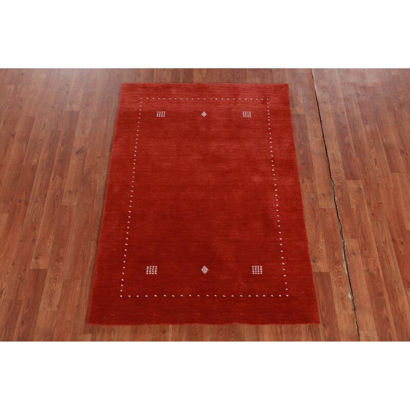 Hand Knotted Oriental 100% Wool Carpet Tribal Tribal Oranges & Rust Gabbeh Area Rug - 4' 10'' X 3' 4''
