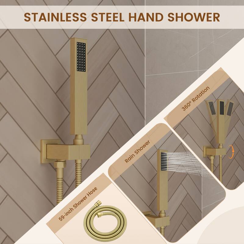 4-Spray Wall Mount 12 and 6 in. Dual Fixed and Handheld Shower Head with Waterfall Tub Spout (Valve Included) - 12" x 12"