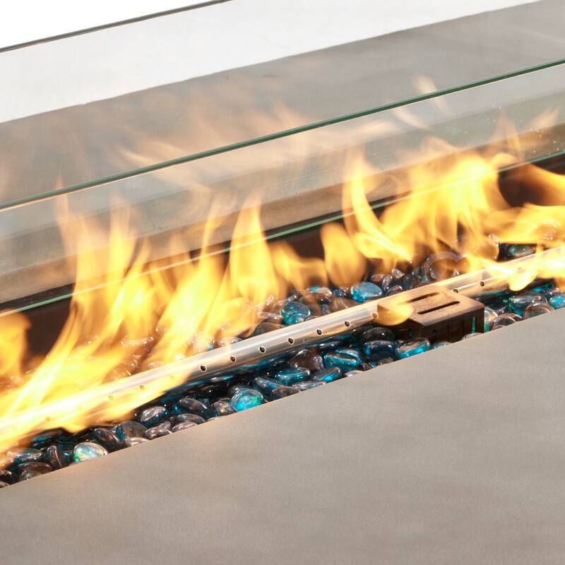 COSIEST Outdoor Rectangle Fire Pit Table w Fire Glass, Wind Guard