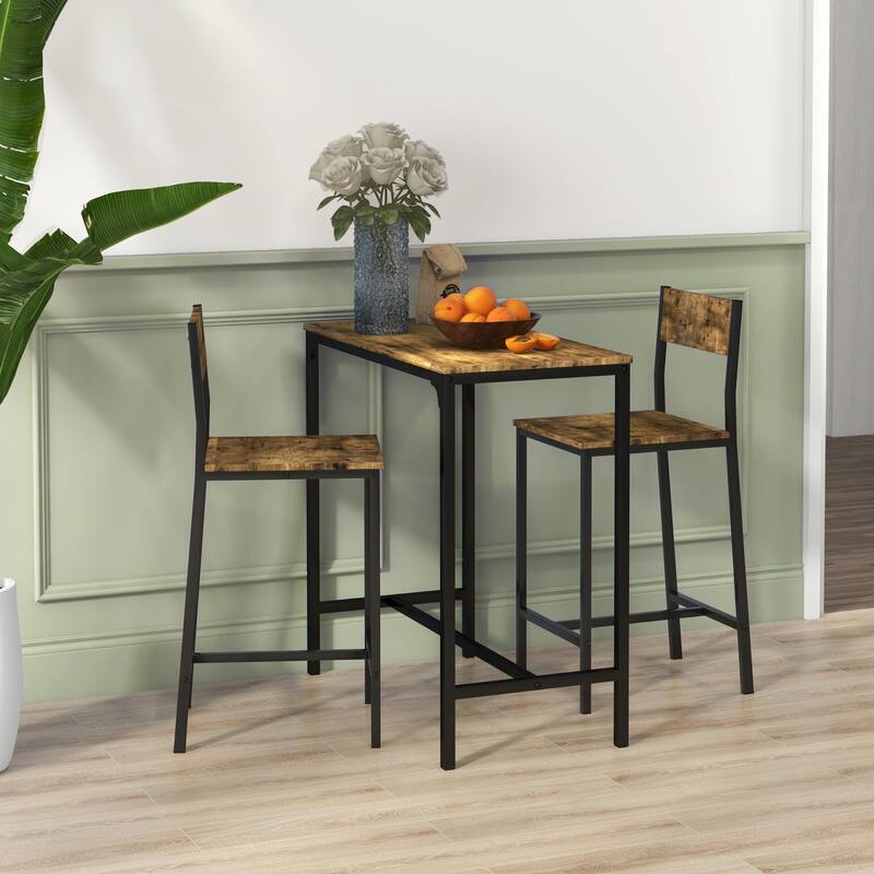 Modern 3-Piece Dining Set with Rectangular Counter Height Table & 2 Open Back Chairs