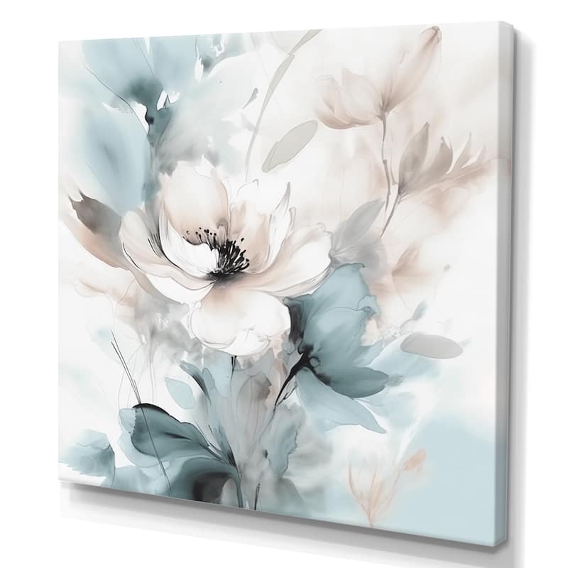 Designart "Delicate Grey Flowers I" Floral Canvas Prints