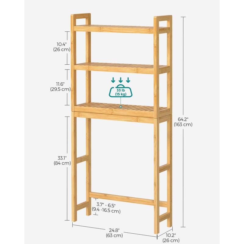 3Tier Bamboo Over Toilet Bathroom Organizer with Adjustable Shelf