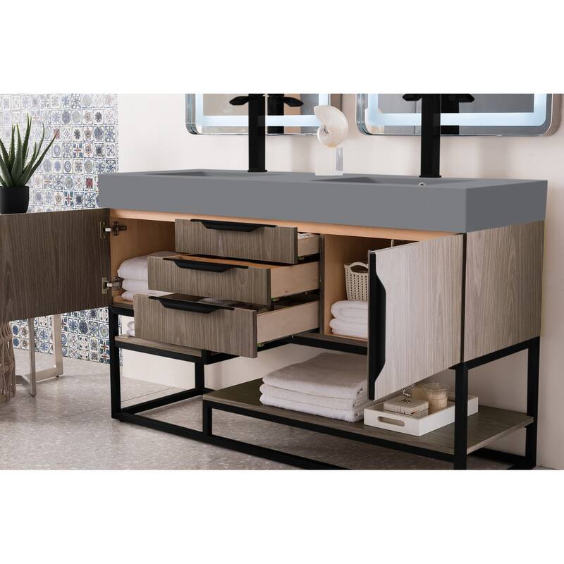 James Martin Vanities Columbia 59" Double Vanity, Ash Gray with Matte Black Hardware