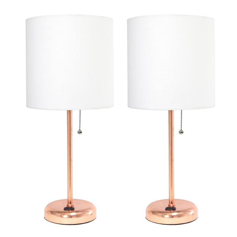 19.5 in. Rose Gold Finish Table Lamp with White Shade, Desk Lamp for Writing and Computer Desks, Set of 2