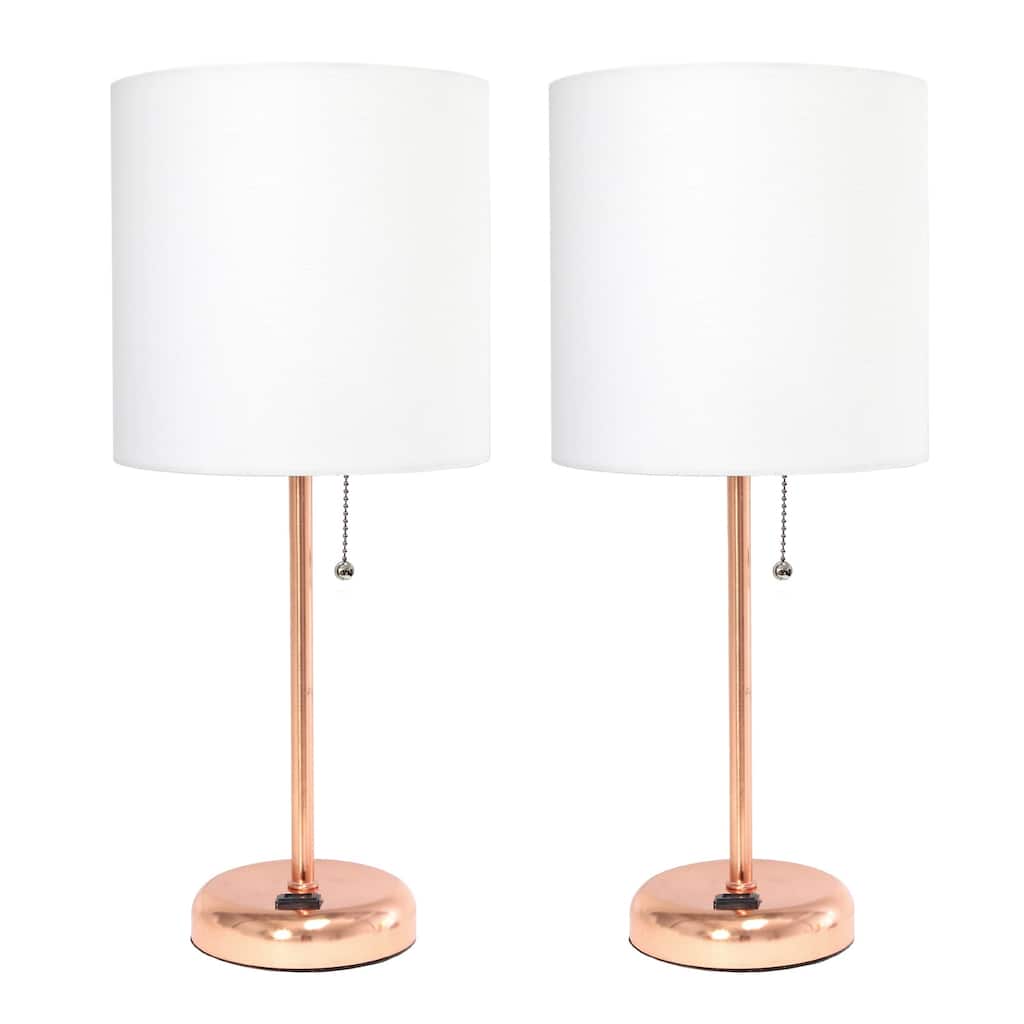 19.5 in. Rose Gold Finish Table Lamp with White Shade, Desk Lamp for Writing and Computer Desks, Set of 2