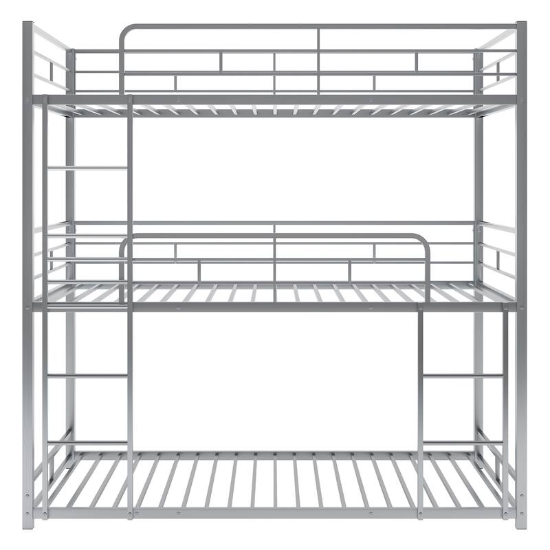 Metal Twin Size Triple Bunk Bed - Sturdy, Space-Saving Design, Full-Length Guardrails, Black/Grey