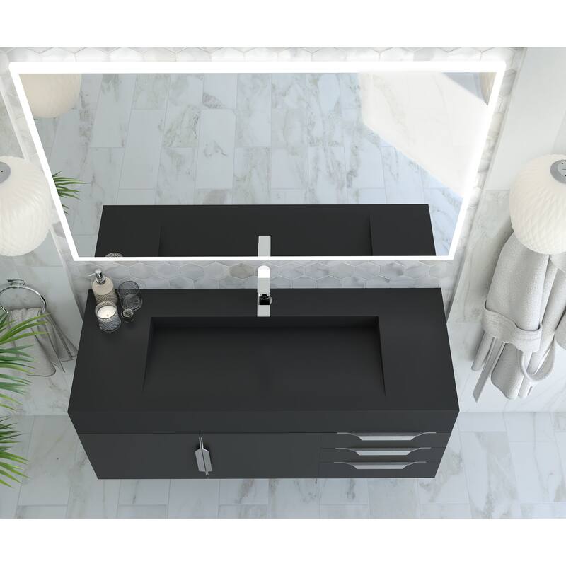Nile 48" Wall Mounted Bathroom Vanity Set w/ Black Top