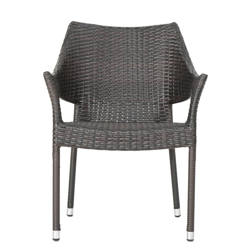 Outdoor Resin Wicker Chair Brown Stackable Weather Resistant 24 Inch No Assembly