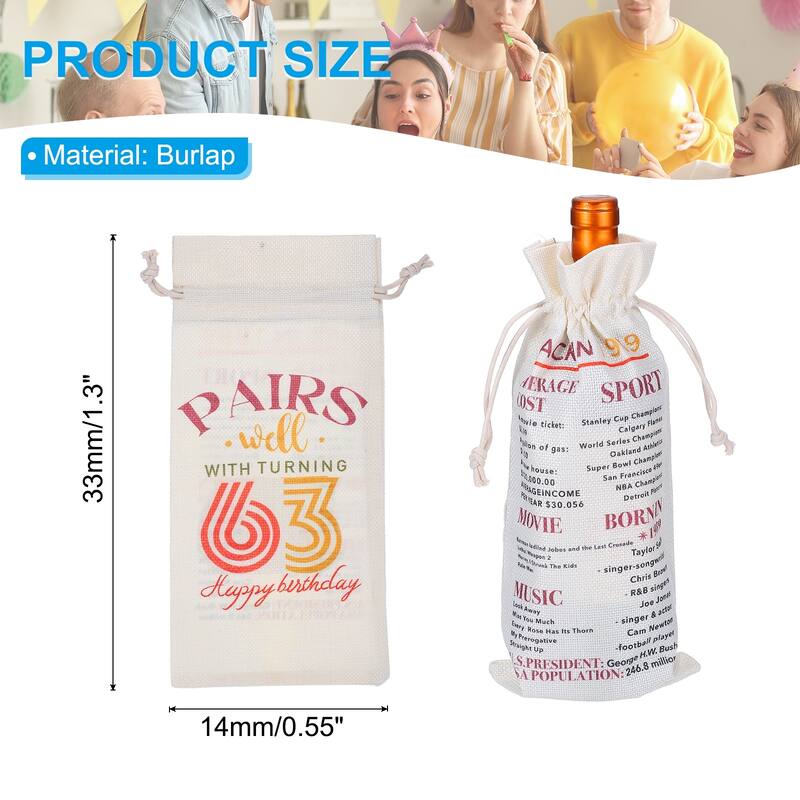 Happy Birthday Gifts Wine Bag for Women Men, Beige - 63rd
