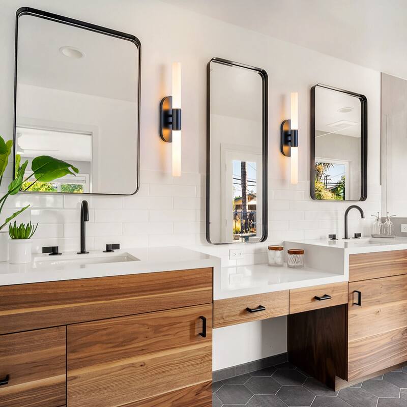 Mid-Century 2-Light Dimmable LED Wall Sconce - Black - H23.4" × W4.5" × D3.9"