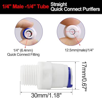 1/4" Male -1/4" Tube Quick Connect Purifier Tube RO Water Filter 5pcs - White,Blue - 0.67" x 1.18"(D*L)