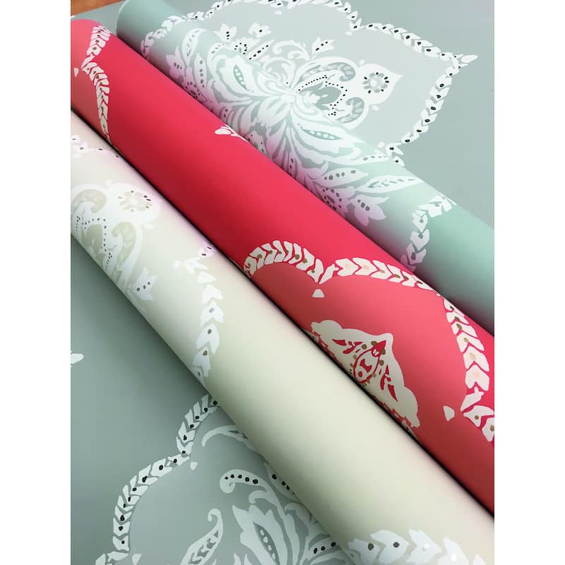 Fremont Coral Sure Strip Prepasted Damask Signet Medallion Dam Wallpaper Covers about 60.75 sq. ft.