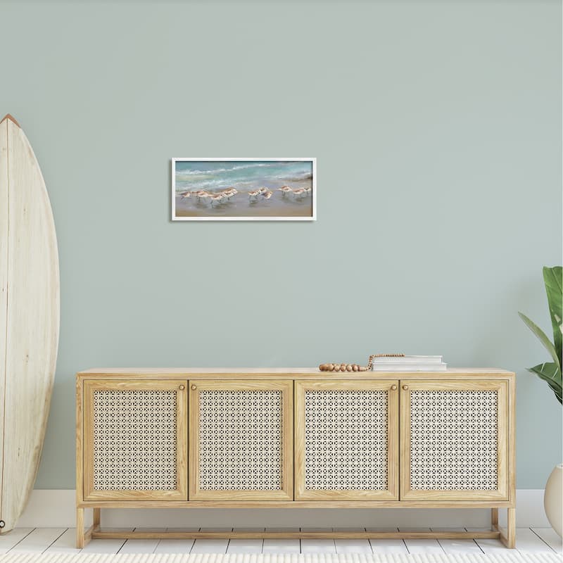 Stupell Sandpiper Flock Shoreline Splashing Framed Giclee Art by Rick Novak