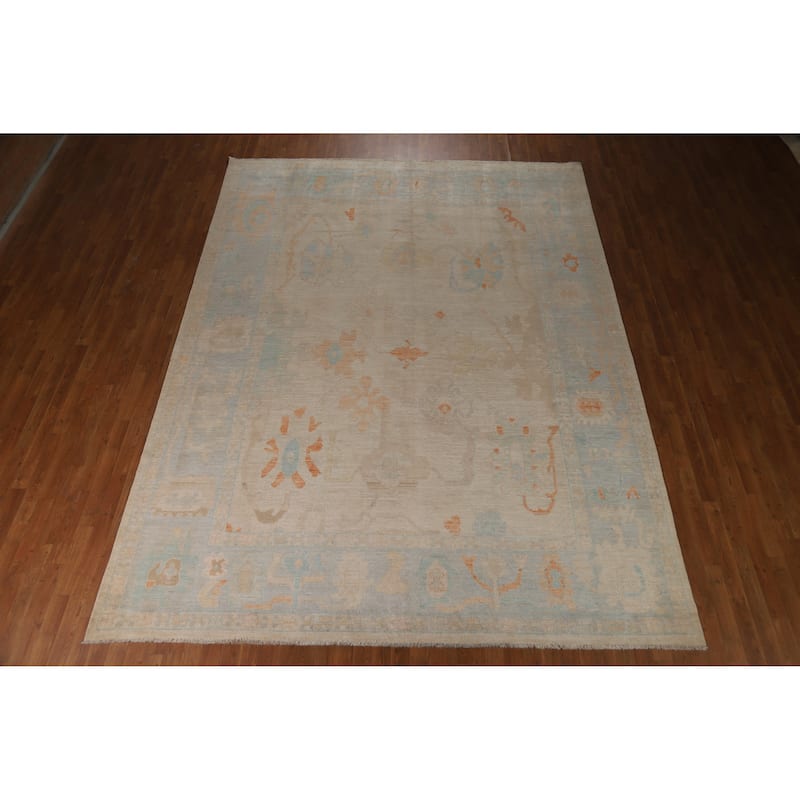 Floral Vegetable Dye Oushak Turkish Area Rug Hand-Knotted Wool Carpet - 9'0"x 12'5"