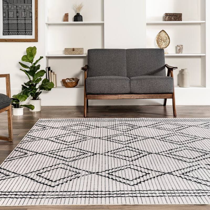 Nuloom Leo SpinClean Geometric Striped Machine Washable Area Rug