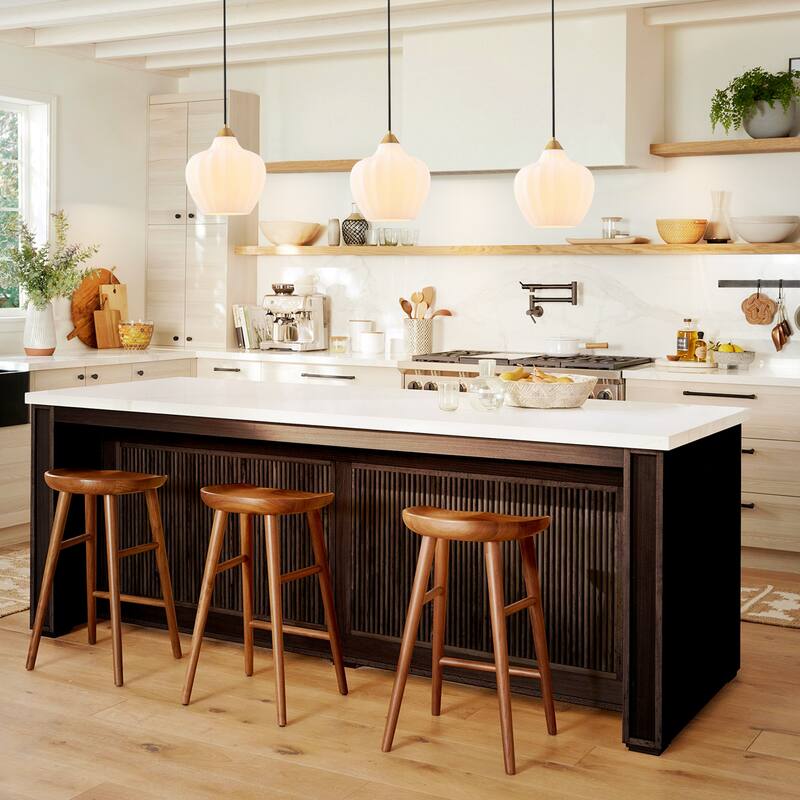 1-Light Modern Brushed Gold Textured Frosted Glass Pendant Island Lighting - 9.8 in. W x 90.5 in. H
