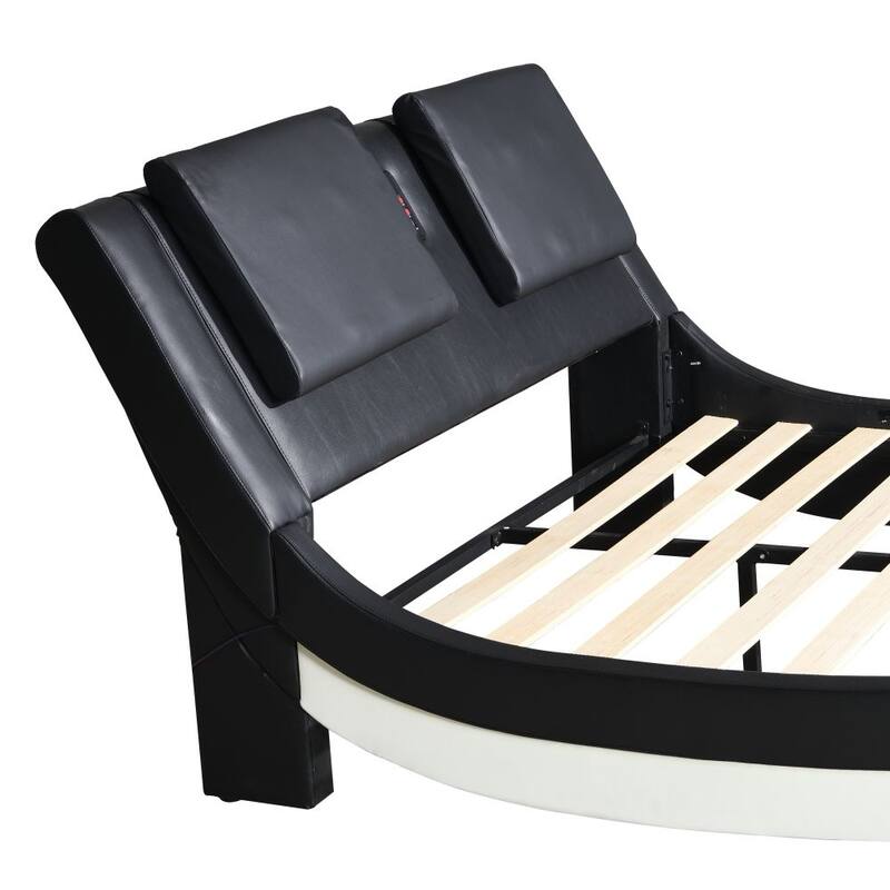 Faux Leather Upholstered Platform Bed Frame with Led Lighting,No Box Spring Needed,Queen