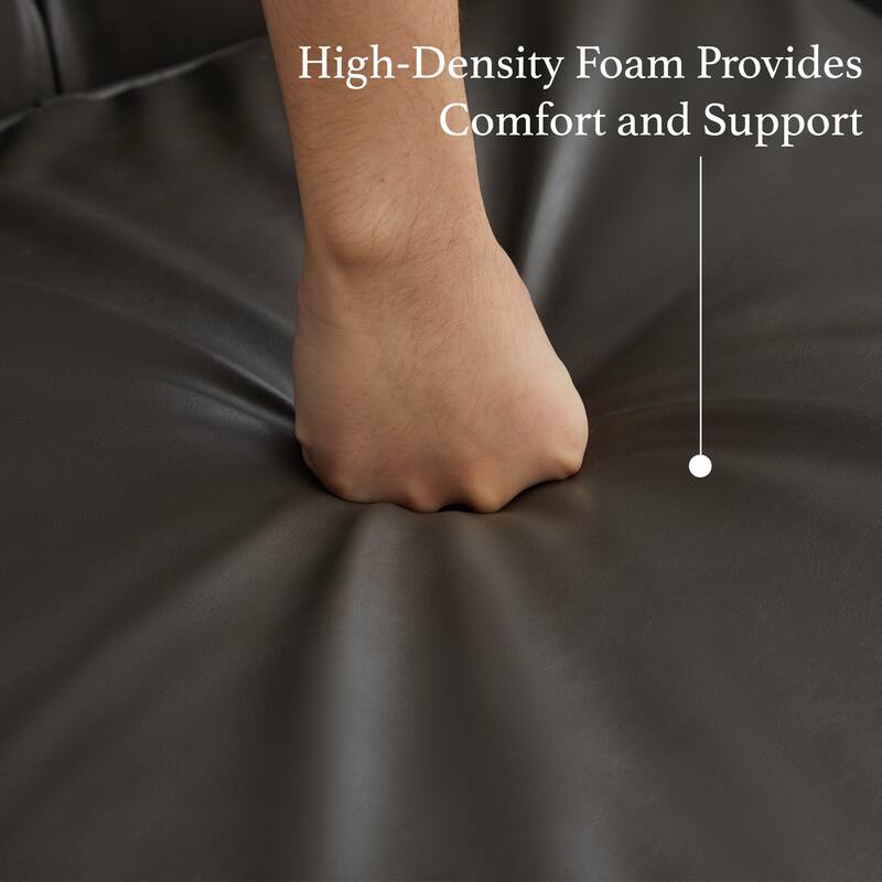 Vintage PU Button-Tufted Sofa Couch, Flared Arms, Rubberwood Legs & Nailhead Trim