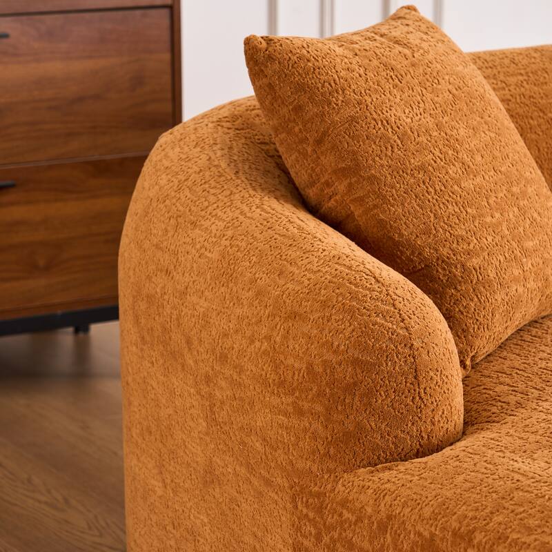 L-Shaped Sectional Sofa with Curved Chaise, Chenille Boneless Cloud Sofa, Modular 4-Seater Sofa with 4 Throw Pillows