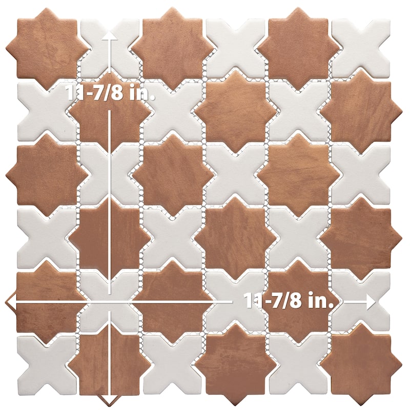 Merola Tile Sentier des Cotto 2" Star with White Cross 11-7/8" x 11-7/8" Porcelain Mosaic Floor and Wall Tile