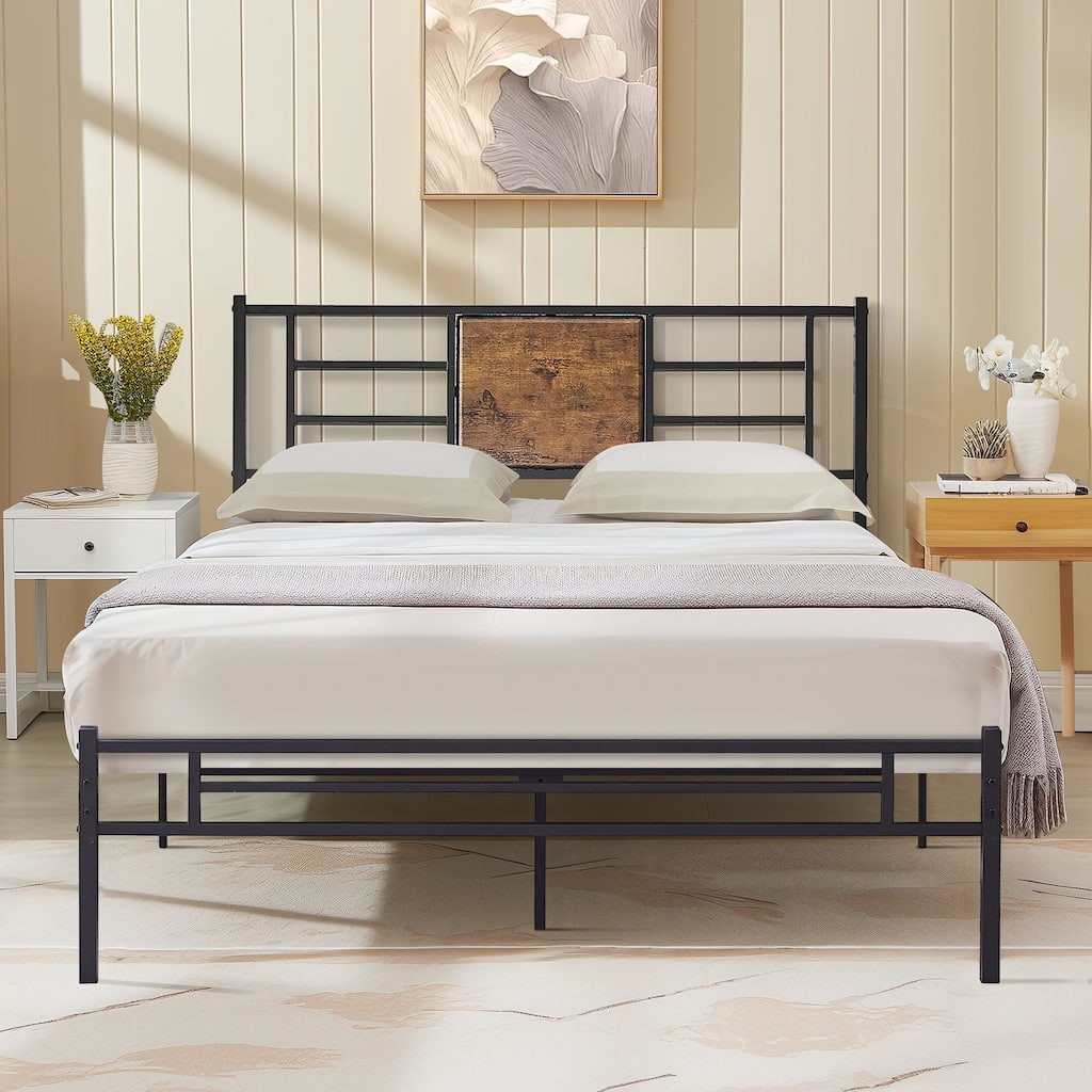 VECELO Twin/Full/Queen Size Beds，Wood Platform Bed Frame with Headboard