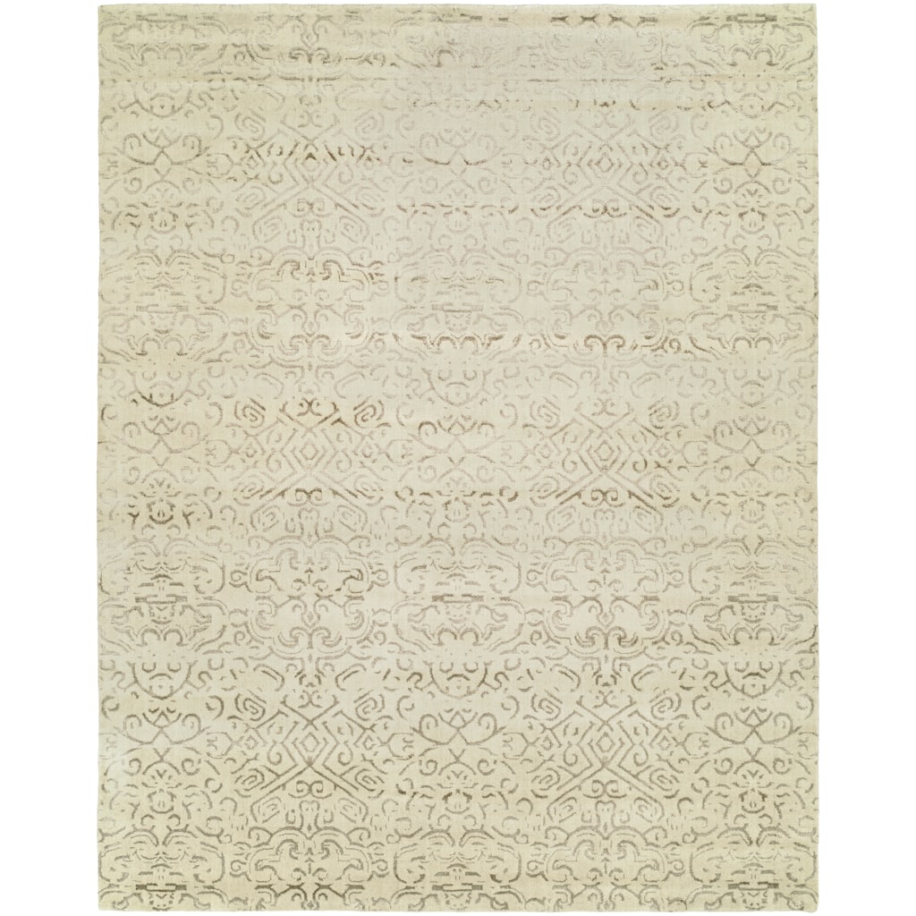 Modern Ivory Hand-Knotted Wool & Viscose Area Rug