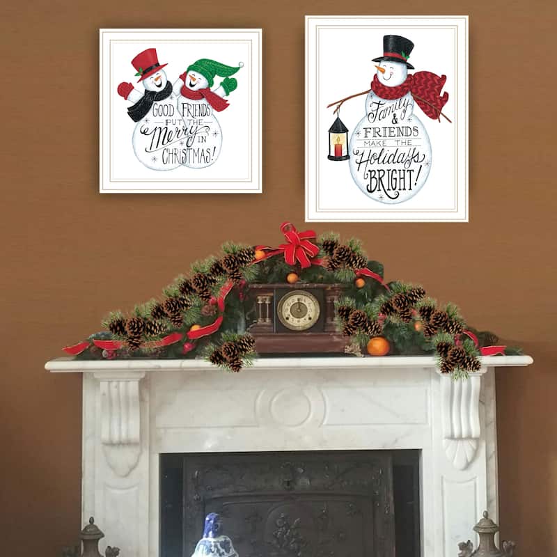 2-Piece Framed Wall Art Set - Good Friends Snowman, White Frame