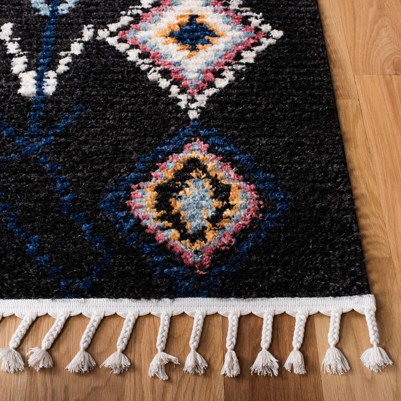 SAFAVIEH Morocco Bohemian & Eclectic Onnie Tribal Black/Navy Polyester Rug