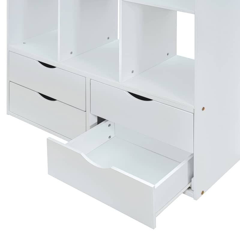 Solid Wood Loft Bed with Shelves and LED Light