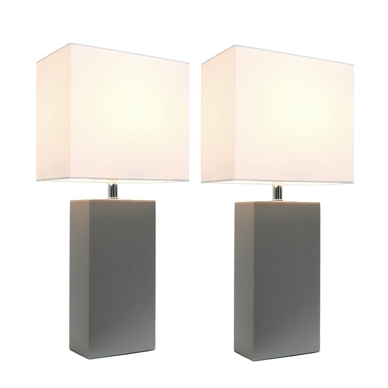 21 in. Gray Finish Table Lamp with White Shade, Sturdy Table Lamp for Living Rooms and Bedrooms, Set of 2