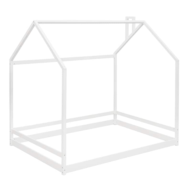 Twin/Full Size Wooden House Bed for Kids, Semi-Enclosed Playhouse Design with Roof, Perfect for Bedroom Fun and Sleep