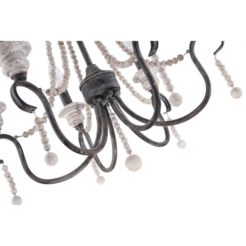 Oaks Aura Modern Farmhouse 6-Light Wood Lighting Bohemia Wood Beaded Chandelier