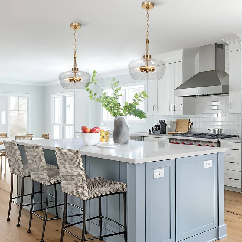 Mid-Century Modern 3-Light Gold Chandelier Clear Glass Pendant Lights for Dining Room